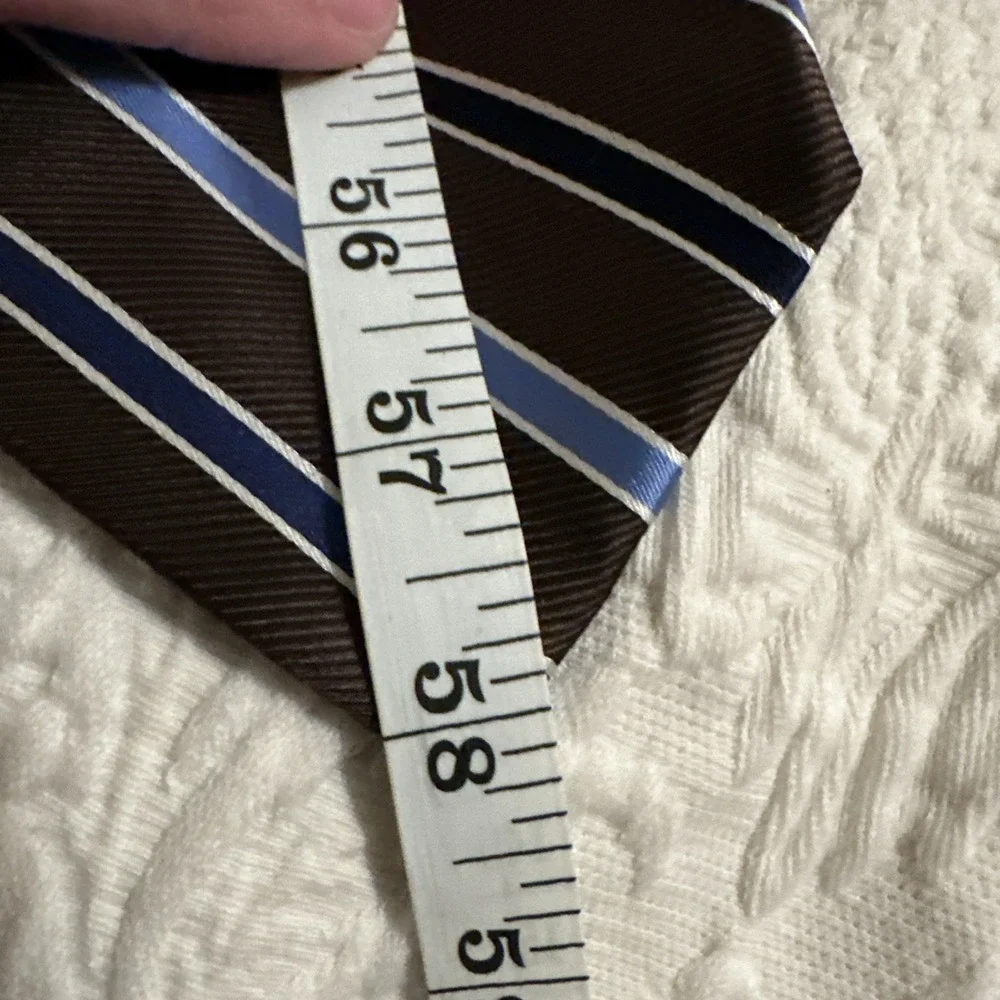 Chaps Brown Blue Striped Men's‎ Woven 100% Silk Tie